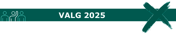 Grøn bjælke med teksten 'Valg 2025' i. || Beboerorientering 2025 Grafik 2 Bjælke Til Hjemmesiden Medl