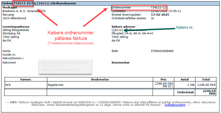 Screenshot af  ordre. || Elektronisk Fakturering T Nummer Crop